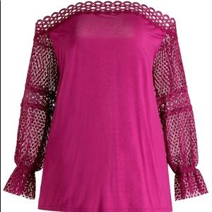 ⤵️PRICE! Openwork Spliced Long Sleeves Off Shoulder Top